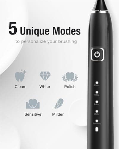 7AM2M Sonic Electric Toothbrush with 6 Brush Heads for Adults&Kids, One Charge for 120 Days, Wireless Fast Charge, 5 Modes, 40000VPM Powered Toothbrush, 2 Minutes Built in Smart Timer (Black) — view 2