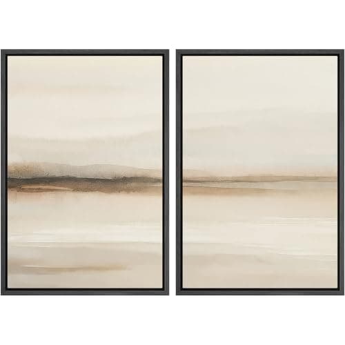 MUDECOR Framed Canvas Print Wall Art Set Abstract Neutral Horizon Landscape Illustrations Modern Art Decorative Zen for Living Room, Bedroom, Office - 24"x36"x2 BLACK