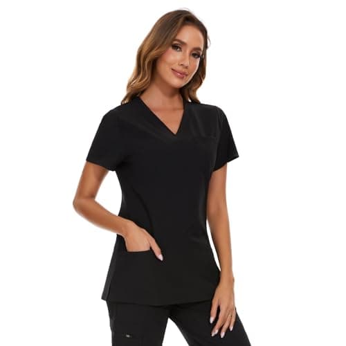 COZYFIT Scrub Tops for Woman - Soft Stretch, V-Neck Top Scrubs with 3 Pockets, Easy Care for Women Black — view 8