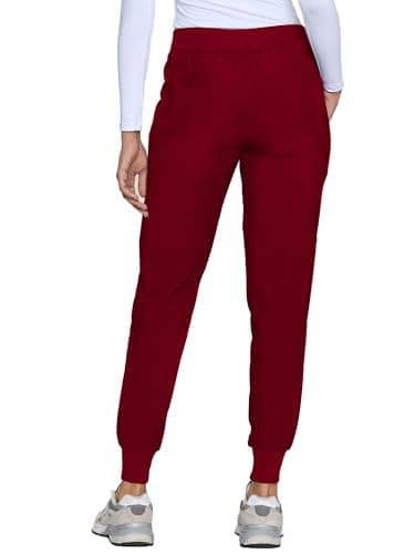 COZYFIT Womens Scrub Pants - Soft Stretch Yoga Style with 5 Pockets, Slim Fit Jogger Scrubs Pants for Women, Burgundy, X-Small — view 2