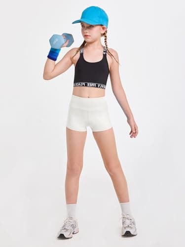 Haloumoning Girls Athletic Shorts Kids High Waist Biker Dance Gymnastics Shorts Comfy Yoga Active Shorts 5-14 Years White — view 3