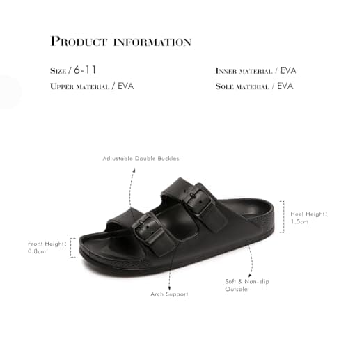 FUNKYMONKEY Women's Comfort Slides with Arch Support, Non-Slip Lightweight Foam Slip-on Flat Beach Sandals with Adjustable Buckle for Vacation & Everyday Wear(9 M US-Women, Black) — view 8