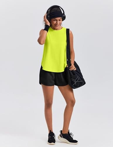 PINSPARK Women's Workout Tank Tops Back Pleat Loose Fit Sleeveless Yoga Athletic Shirts Soft UPF 50+ Cooling Running Gym Tops, Neon Yellow, Medium — view 5