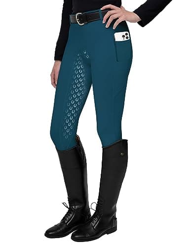 FitsT4 Sports Women's Full Seat Riding Tights Active Silicon Grip Horse Riding Tights Equestrian Breeches Blue Size M