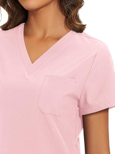floralhue Scrubs for Women, Women's Medical Scrub Sets, V-Neck Scrubs Top & Cargo Pants with 12 Pockets, Pink Rose, M — view 3