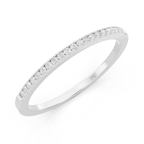 Dazzlingrock Collection 0.08 Cttw Womens Diamond Wedding Band - Real Round Natural White Diamond Minimalist Thin Stackable Ring for Her in 10K Solid White Gold, Size 5