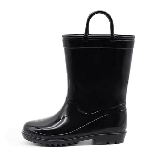 EUXTERPA Boys Girls Waterproof Rain Boots Kids Toddler Solid Color Boots with Easy On Handles, Black, Toddler Size 5