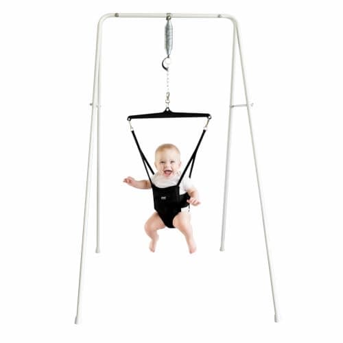 Jolly Jumper CLASSIC (Black) with Stand - ORIGINAL Baby Jumper, Indoor and Outdoor Exercise Saddle Seat, Adjustable Height, for Infants up to 28lbs
