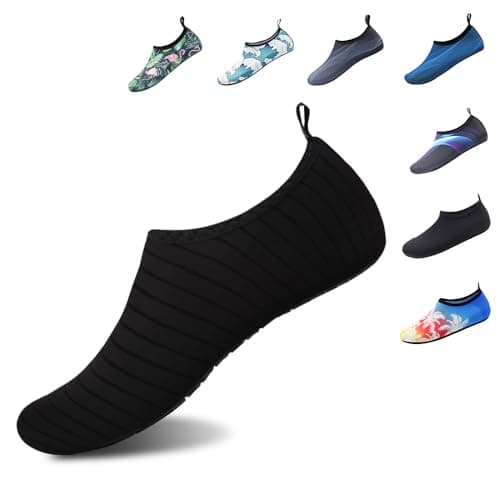 Water Shoes for Women Men Quick-Dry Barefoot Aqua Socks Swim Pool Non Slip Surf Yoga Exercise Outdoor Trave Essentials Black Stripe 44/45