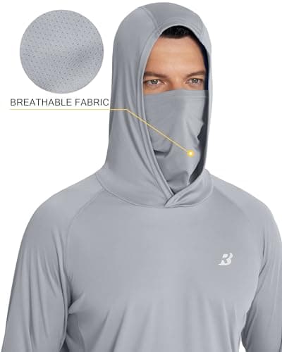 Roadbox UPF 50+ Sun Hoodie Men, Long Sleeve UV Protection Fishing Shirts with Mask, Lightweight Rash Guard for Hiking Outdoor — view 3