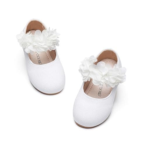 Kiderence Little Toddler Girls Dress Shoes Ballerina Ballet Flats Kids White Mary Janes Size 11
