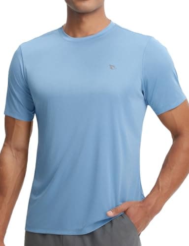 baleaf Sun Shirts for Men Protection Short Sleeve T-Shirts Swim Rash Guard SPF UPF 50+ UV Lightweight Hiking Heather Light Blue L