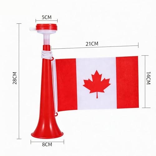 Soccer Fan Gear 5 Pcs Set 2026 World Soccer Sport Cup Party Supplies, Canada Theme, Red and White, Includes 1 Scarf, 2 Thundersticks, 1 Vuvuzela Horn, Novelty Fan Goggles, and Temporary Tattoos — view 2