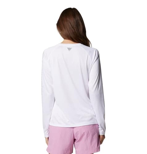 Columbia Womens PFG Tidal Tee II Long Sleeve Sun Protection Shirt, White/Cirrus Grey Logo, Large