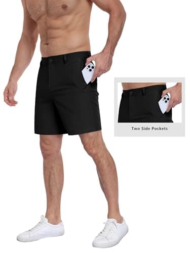 TUREFACE Mens Casual Flat Front Shorts for Men 7 Inch Inseam Quick Dry Wrinkle Resistant Shorts Black Large — view 4
