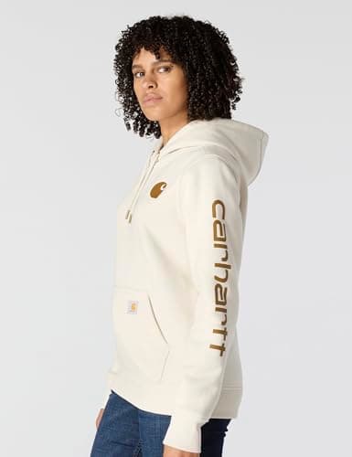 Carhartt Women's Relaxed Fit Midweight Logo Sleeve Graphic Sweatshirt, Malt/Carhartt Brown, Medium