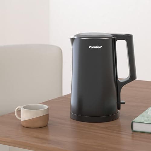 COMFEE' 1.7L Double Wall Electric Tea Kettle and Kettle Water Boiler, 100% Stainless Steel Interior & Lid & Spout, Two-Level Wide Open Lid, 1500W Fast Boiling, Auto-Off and Boil-Dry Protection