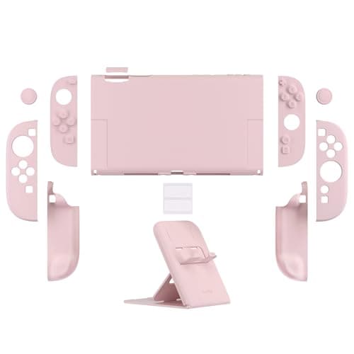 PlayVital for Switch 2 Protective Case with Stand & Thumb Grips, Dockable Hard Shell Grip Cover for Nintendo Switch 2 Accessories, Anti-Scratches Shockproof Case, Solid Color - Cherry Blossoms Pink