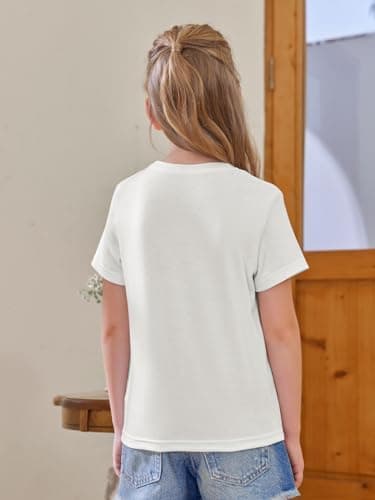 Girls Short Sleeve T Shirts Kids Summer Tops Crewneck Tees 5-14 Years White — view 5