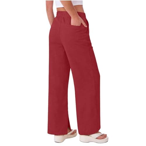 Linen Pants for Women Plus Size Trendy Summer Palazzo Pants with Pockets High Waisted Wide Leg Trousers Loose Slacks — view 2