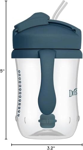 Dr. Brown's Milestones Baby's First Straw Cup, Training Cup with Weighted Straw, 9oz/270mL, Dark Blue/Vintage Yellow, BPA Free, 6m+, 2 Pack — view 8