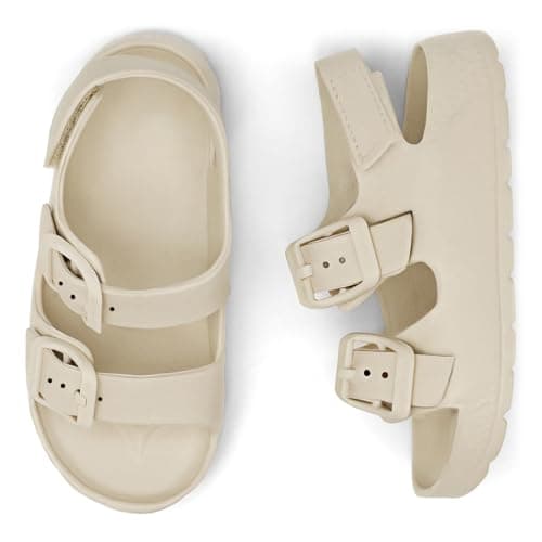 ChayChax Toddler Boys Girls Double Buckle Sandals Children's Adjustable Back Strap Water Sandal, Beige, 7 Toddler — view 2