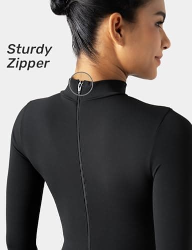 Speerise Adult High Neck Zip One Piece Unitard Full Body Leotard, XL, Black — view 4