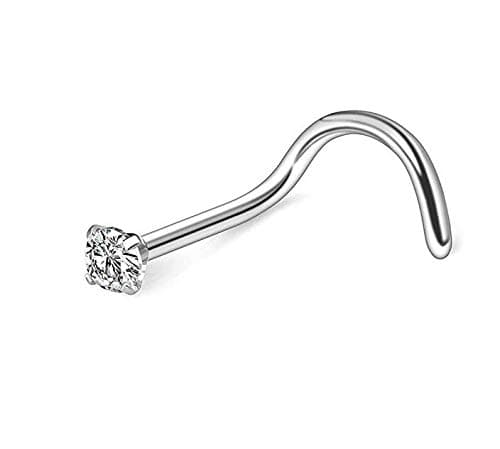 D.Bella Nose Rings, 20G Nose Screw Studs 316 Surgical Steel Nose Piercings Jewelry 1.5mm 2mm 2.5mm Clear Round Inlaid Silver — view 3