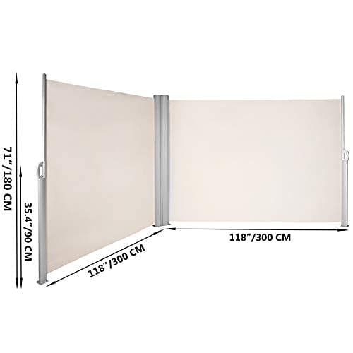 VEVOR Retractable Side Awning, UV 50 71''x236'' Rugged Full Aluminum Rust-Proof Side Awning Patio Sunshine Privacy Divider, 280 g Thicken Wind Screen, for Courtyard, Roof Terraces Pools, Beige — view 7