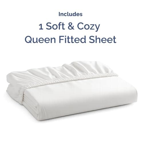 Queen Fitted Bed Sheet - Bottom Single Fitted Sheet Only - Ultra-Soft Hotel Luxury Bedding w/ 8-16 Inch Deep Pockets - Breathable, Cooling & Wrinkle Free - Easy-Care, Fade & Shrink Resistant - White — view 3