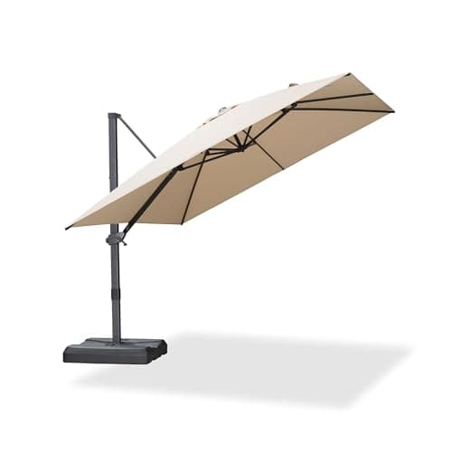 PURPLE LEAF 10'x 10' Patio Cantilever Umbrella Outdoor Square Adjustable Offset Umbrellas with 360-degree Rotation and 8 Heavy Duty Metal Ribs for Garden Deck Pool,Beige