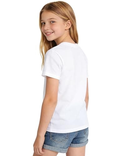 Auranso Girls Shirts Short Sleeve Cotton Kids T-Shirts Plain Basic Tee Clothes Summer Tops for Girls 7-8 Years White — view 5
