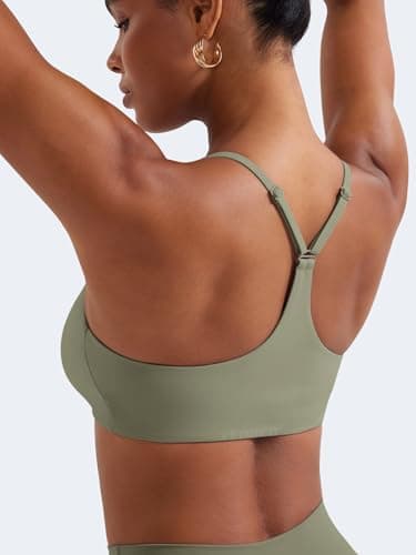 YEOREO Y Back Sports Bras for Women Padded Racerback Bra Paisely Light Impact Adjustable Straps Gym Workout Tops, Army Green, X-Small