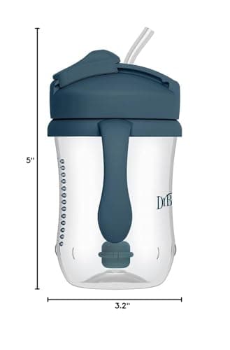 Dr. Brown's Milestones Baby's First Straw Cup, Training Cup with Weighted Straw, 9oz/270mL, Dark Blue/Vintage Yellow, BPA Free, 6m+, 2 Pack — view 13