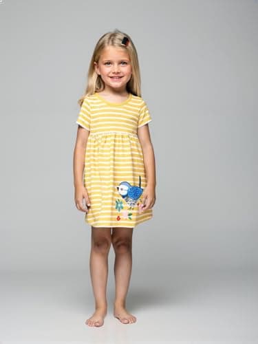 Winzik Toddler Summer Dress, Little Girls Short Sleeve Cotton Casual Dresses Bird Clothes 2-8 Years (2-3T, Bird Stripe)