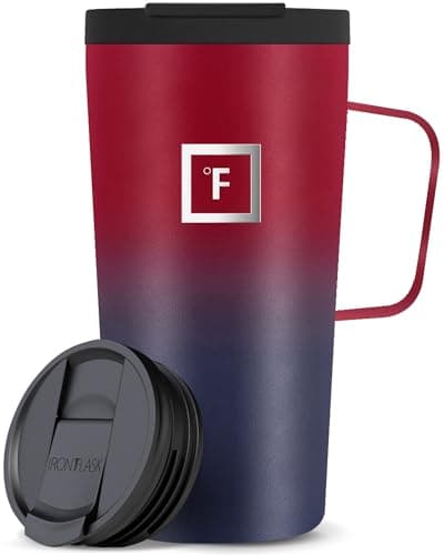 IRON °FLASK Grip Novelty Coffee Mug - Leak Proof, Vacuum Insulated Stainless Steel Bottle, Double Walled, Thermo Travel, Hot Cold, Water Metal Canteen - Dark Rainbow, 16 Oz - Classic Bottom