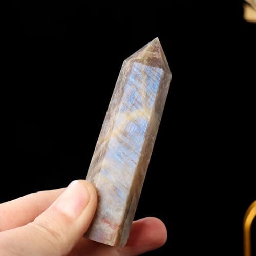 Runyangshi 1PCS Natural Crystal Moonstone Tower 1.96"-2.36" (5-6 cm) 6 Faceted Single Point Prism Healing Crystal Wand for Meditation Reiki Chakra Therapy — view 4