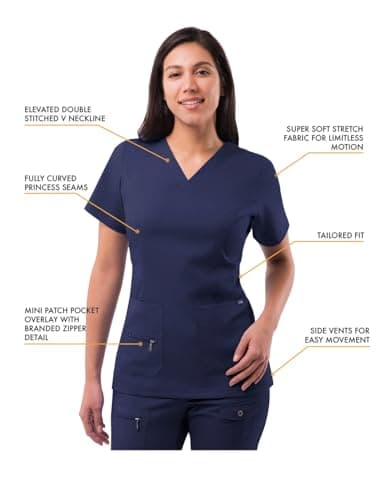 Adar Pro Breakthrough Plus Scrub Set For Women - Enhanced V-Neck Top & Multi Pocket Pants - 4400 - Navy - M — view 2