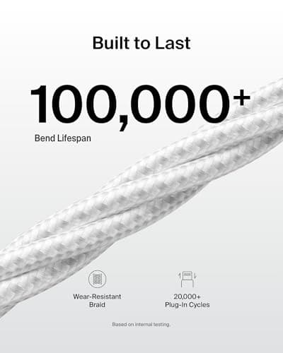 Belkin USB A to USB C Cable, 6.6ft, 15W - Type C Charger, iPhone Charger Cord, Soft, Braided, Flexible for iPhone 17 & 16, Galaxy S26, Pixel 10, iPad Pro, Airpods Pro, Switch & More - White — view 2