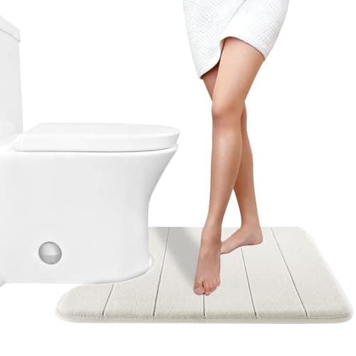 Yimobra Memory Foam Toilet Bath Mat U-Shaped, Soft and Comfortable, Super Water Absorbent, Non-Slip, Thick, Machine Wash Bathroom Commode Contour Rug, 24 X 20 Inches (24 X 20 Inches, Cream)