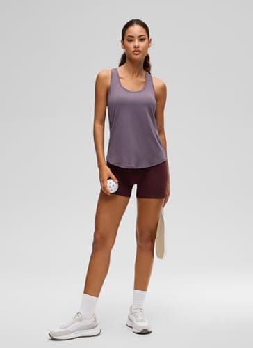 CRZ YOGA Womens Pima Cotton Racerback Workout Tank Tops Lightweight Loose Sleeveless Tops Athletic Gym Shirts Purple Gray Large — view 2