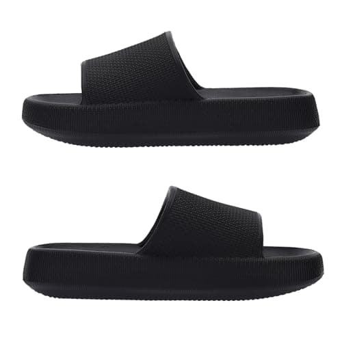 Joomra Shower Slippers for Women Mens Foam Pillow House Shower Bath Bathroom Puffy Home Platform Sandals Cushion Slides for Ladies Female Size Male Sandles Black 39-40 — view 2