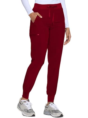 COZYFIT Womens Scrub Pants - Soft Stretch Yoga Style with 5 Pockets, Slim Fit Jogger Scrubs Pants for Women, Burgundy, X-Small