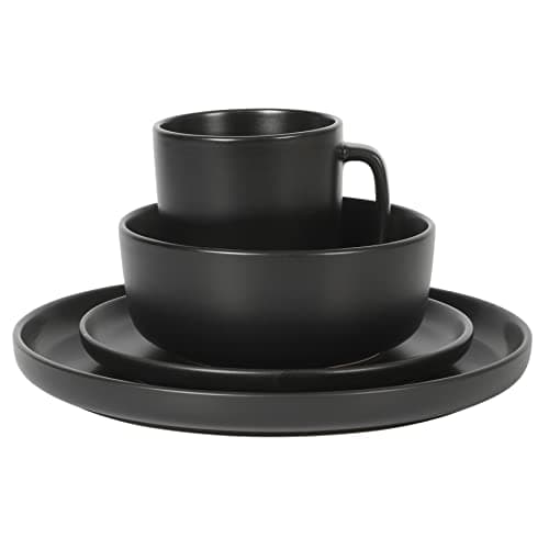 Gibson Home Zuma Stoneware Plates, Bowls, & Mugs Dinnerware Set - Matte Black, Service for Four (16pcs) — view 5