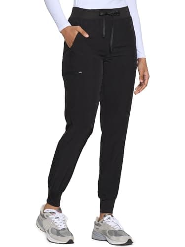 COZYFIT Womens Scrub Pants - Soft Stretch Yoga Style with 5 Pockets, Slim Fit Jogger Scrubs Pants for Women, Black, Large