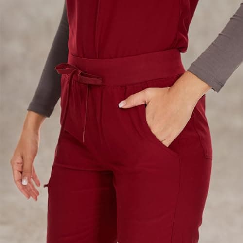 COZYFIT Womens Scrub Pants - Soft Stretch Yoga Style with 5 Pockets, Slim Fit Jogger Scrubs Pants for Women, Burgundy, X-Small — view 6