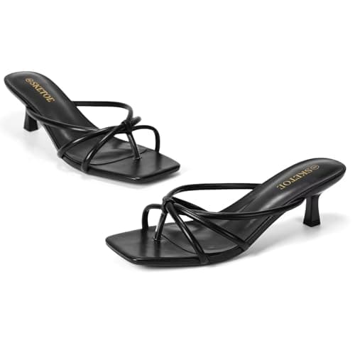 SKETOE Kitten Heels for Women Strappy Flip Flop Heeled Sandals Fashion Women's Dressy 2 Inch Square Open Toe Heels for Party & Wedding — view 3