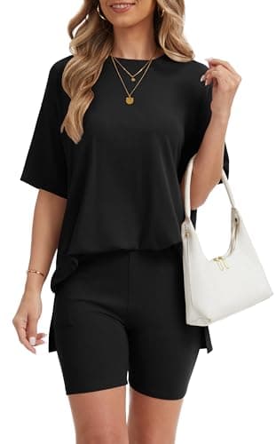 RUBZOOF Lounge Sets for Women 2 Piece Summer Outfits 2026 Comfy Airport Travel Loungewear Casual Shorts Set Black L