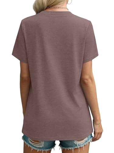 isermeo Womens Short Sleeve Shirts Pleated Crew Neck Casual Summer Fashion Lady Tops Loose Beach Vacation Coffee XL