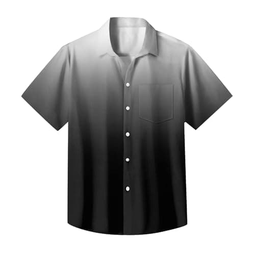 Mens Button Up Shirts Short Sleeve, Hawaiian Shirts Short Sleeve: Down Casual Gradient Print Summer Beach Shirts Tropical Resort Wear Dress Shirt Slim Fit Flannel (3XL, Black) — view 2